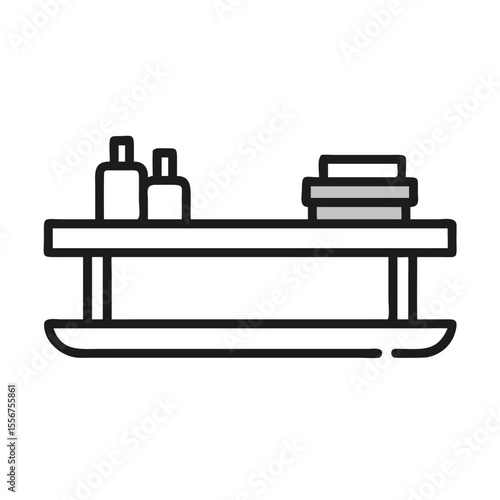 Minimalist outline shelf with books and bottles illustration