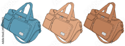 ボストンバック　水色　オレンジ　茶色　３セット　ひもあり　イラスト