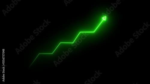 Neon green color business growth rising arrow. business chart growth concept. neon business graph concept in black background. 4K Video motion graphic animation.	