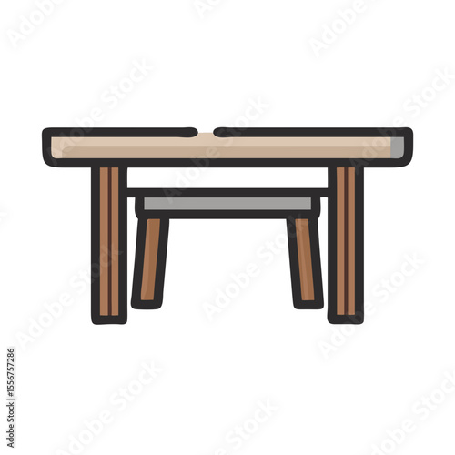 Stylized illustration of a basic wooden table and bench