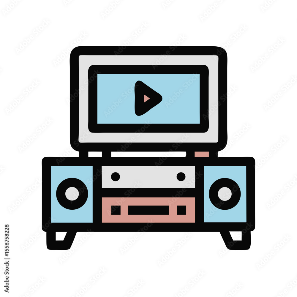 Cartoon TV Stand with Entertainment System, Retro Aesthetic Cartoon TV Stand with Entertainment System, Retro Aesthetic