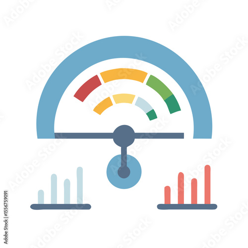 Flat vector performance dashboard depicting analytical data information