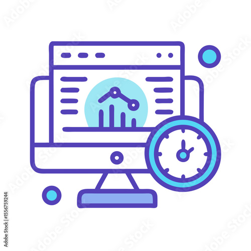Computer display showing data analysis alongside a timing clock