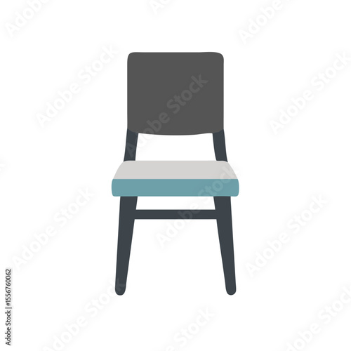 Isolated gray chair with a light blue seat cushion