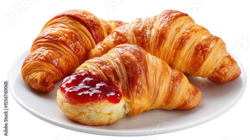 Wallpaper Mural Golden Croissant Delight: A close-up shot of freshly baked, golden-brown croissants, their flaky layers and buttery texture evident, ready to be enjoyed, some drizzled with sweet preserves. Torontodigital.ca