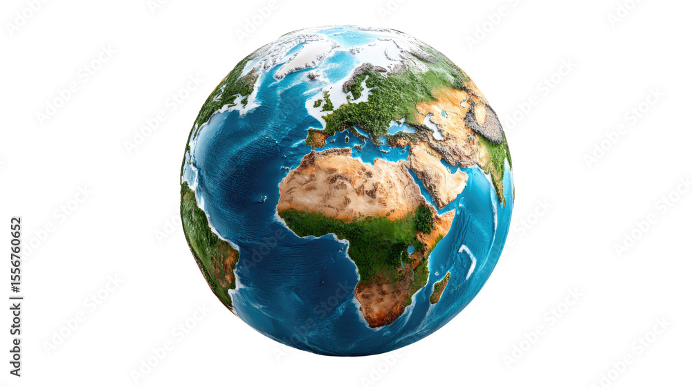 Fototapeta premium Earth Globe: A vibrant depiction of planet earth, showcasing its intricate landscapes, oceans, and continents in stunning detail. Capturing the beauty and complexity of our world.