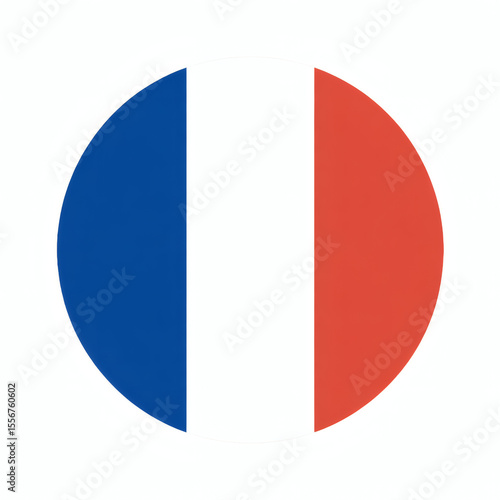 Free Download A perfectly round flat vector illustration of the French flag, showcasing its distinct blue, white, and red vertical stripes within a circular shape - GFXLoad