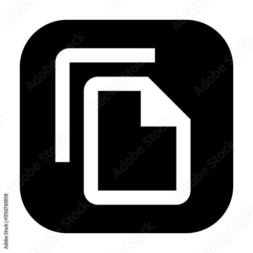Line icon of a document copy action, commonly used in user interfaces to duplicate content.