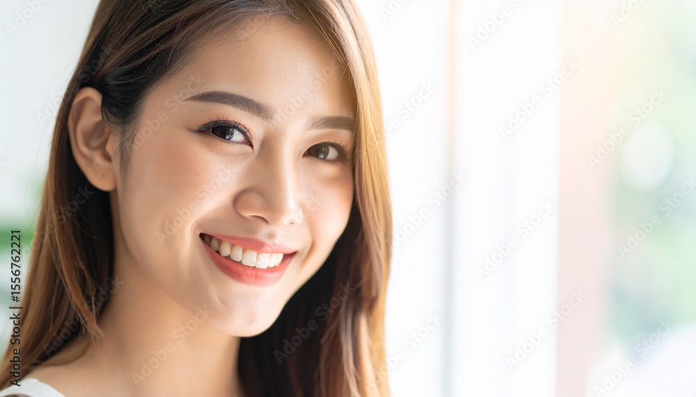 室内で微笑む若い日本人女性 室内で微笑む若い日本人女性