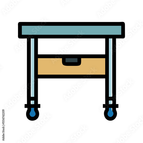 Stylized bedside table illustration with a drawer and pulls