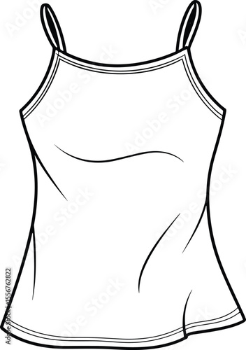 Women’s camisole top front view, sleepwear clothing fashion flat sketch, vector technical design, cad drawing apparel illustration template