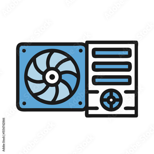 Computer server with fan, vector icon on White Background
