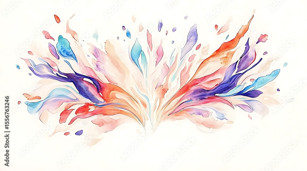 Obraz premium Abstract watercolor painting vibrant multicolored splashes and swirls on white background