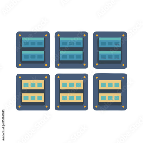 Flat illustration of six RAM modules on White Background