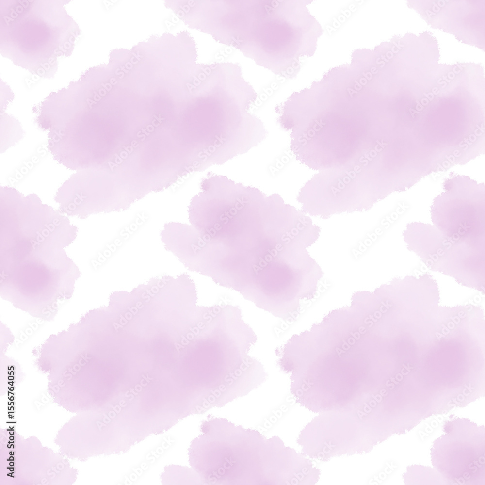 Fototapeta premium Seamless pattern with lavender watercolor stains. Hand-painted abstract drawing with soft textures and artistic flow. White background. Ideal for textiles, backgrounds, packaging, and stationery.