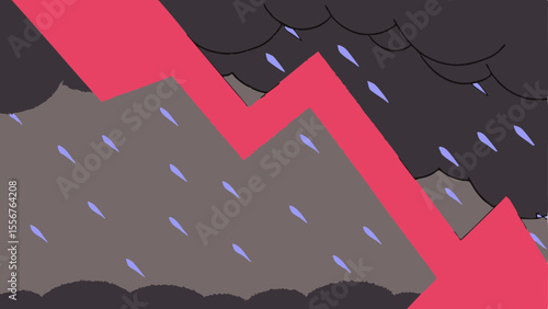 downtrending stock market graph with a red arrow symbolizing finance down and business unsuccess