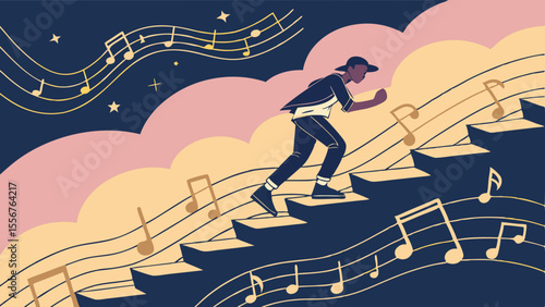 harmonic ascen, vector illustration of people on stairs and ladders, successful business person on the run