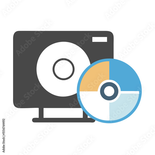 Stylized computer and data disc on a White Background