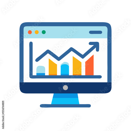 Computer display showing growth graph in flat design style