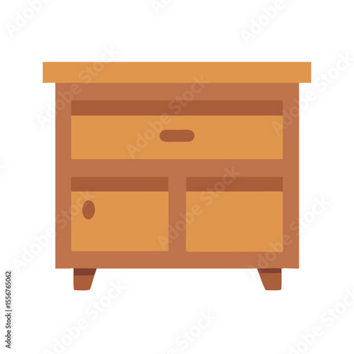 Wooden nightstand illustration with drawers and door design
