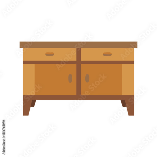 Flat Vector Illustration of Wooden Cabinet on White Background