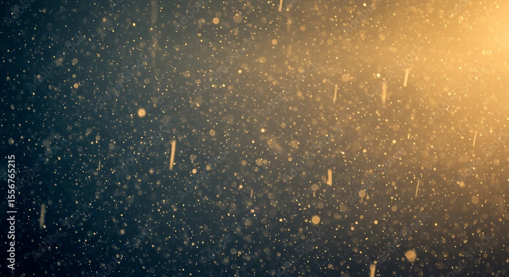 Fototapeta premium Golden Dust Particles Falling: Abstract Dark Background, Warm Light, Magical Bokeh Effect