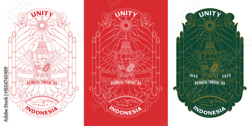 Line art of mythology bird from indonesia called Garuda Pancasila. Historical animal character national symbols and state philosophy