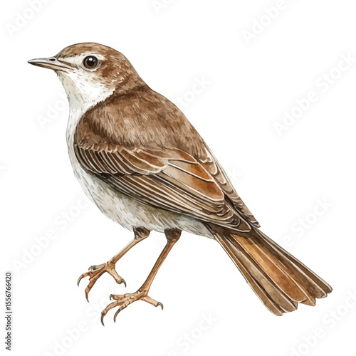 Nightingale Close Up, watercolor vector, isolated on a white background.