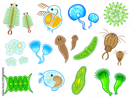かわいい微生物とプランクトンのイラスト素材セット