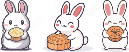 Cartoon rabbit holding mooncake illustration material
