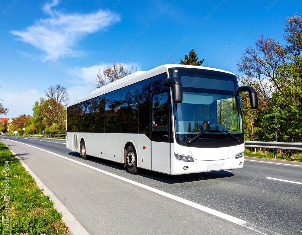 Fototapeta premium White bus on highway