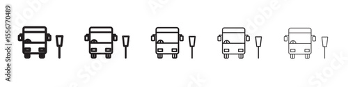 Bus stop stand icon thin flat outline style vector sign