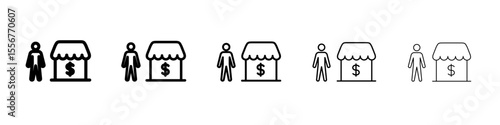 Buyer, shopper icon thin flat outline style vector sign