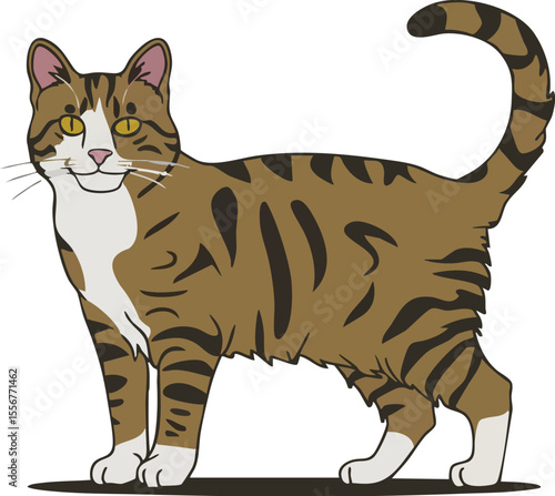 Stern Black Cat Icon Raising Paw - Editorial Illustration