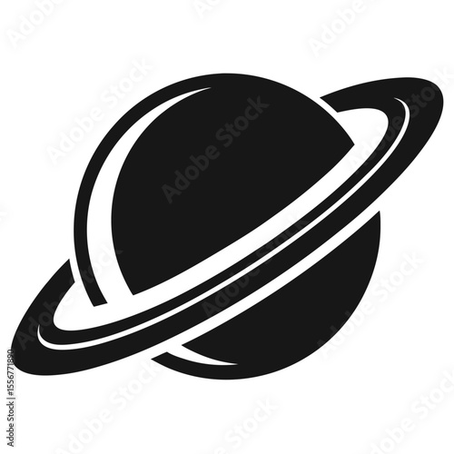 Saturn Planet Icon Vector in Black Silhouette Style for Astronomy, Science, Space, Galaxy, and Universe Concepts