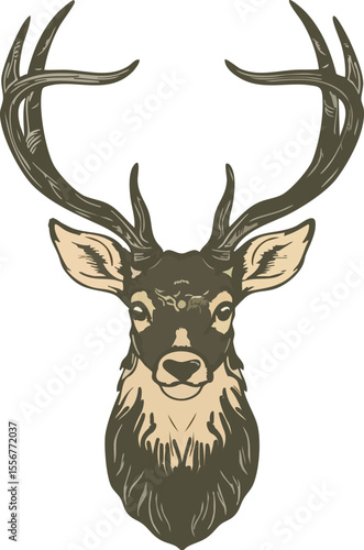 Cartoon Deer with Floral Crown in Meadow Vector Illustration.
