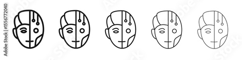 Cyborg icon thin flat outline style vector sign