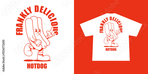 Funny cartoon character of burger and hotdog. Can be used as Sticker, posters, prints. Retro cartoon style.	