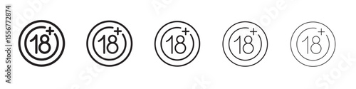 Eighteen plus icon thin flat outline style vector sign