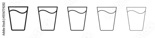 Glass of water icon thin flat outline style vector sign