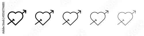 heart and arrow Amour icon thin flat outline style vector sign
