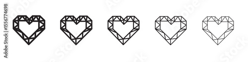 Heart shaped diamond icon thin flat outline style vector sign