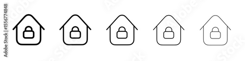 Home security icon thin flat outline style vector sign