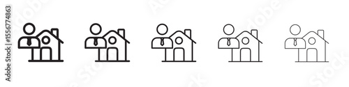 Home realtor icon thin flat outline style vector sign