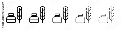 Ink and quill icon thin flat outline style vector sign