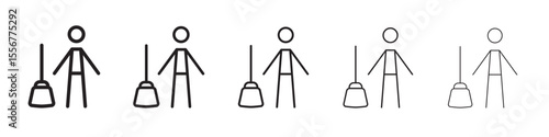 Janitor icon thin flat outline style vector sign