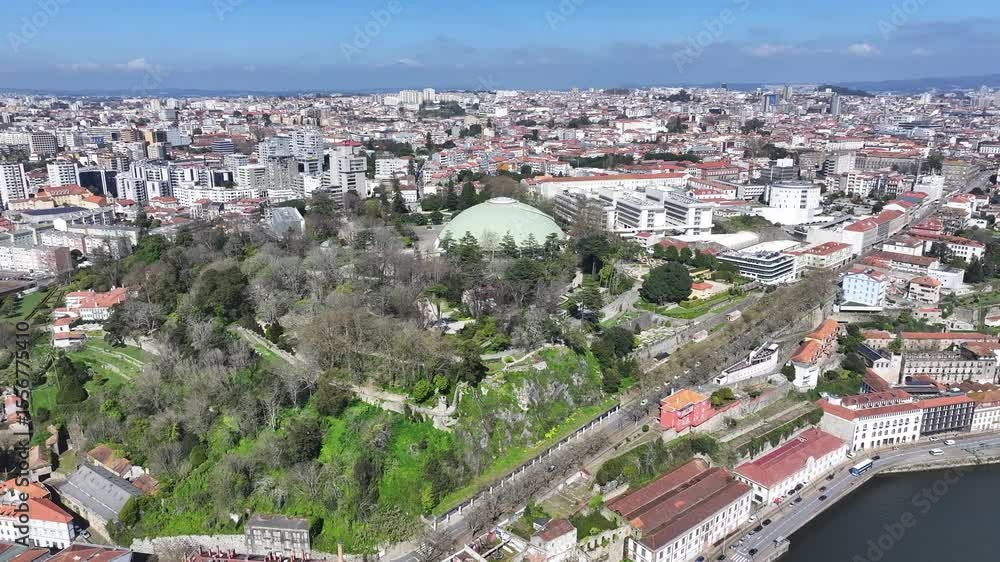 Nature Park In Porto Portugal. Drone Captures A Garden With Sidewalks Surrounded By Lush Trees. Industry Landscape High Rise Building Beautiful. Industry Town. Porto Portugal. Nature Park In Porto Portugal. Drone Captures A Garden With Sidewalks Surrounded By Lush Trees. Industry Landscape High Rise Building Beautiful. Industry Town. Porto Portugal.