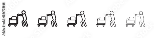luggage cart thin flat outline style vector sign