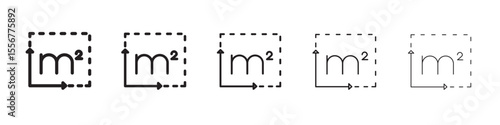 m2 area unit icon thin flat outline style vector sign