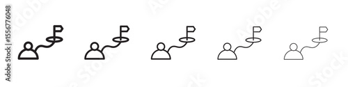 Man going to destination icon thin flat outline style vector sign